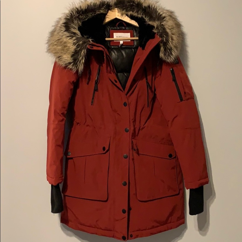 BCBG GENERATION FAUX FUR HODED PUFFER COAT